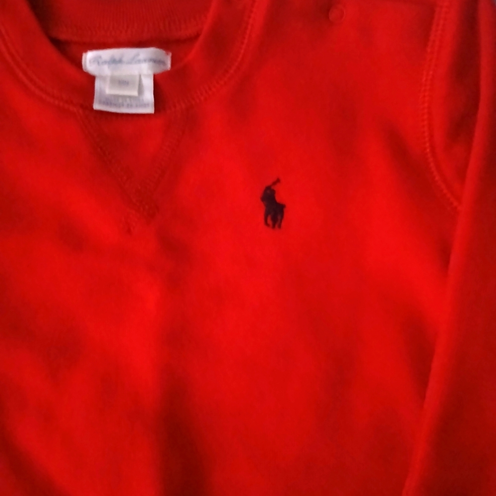 Polo by Ralph Lauren Red Crewneck Sweatshirt Sz. 12 Month - Picture 3 of 4